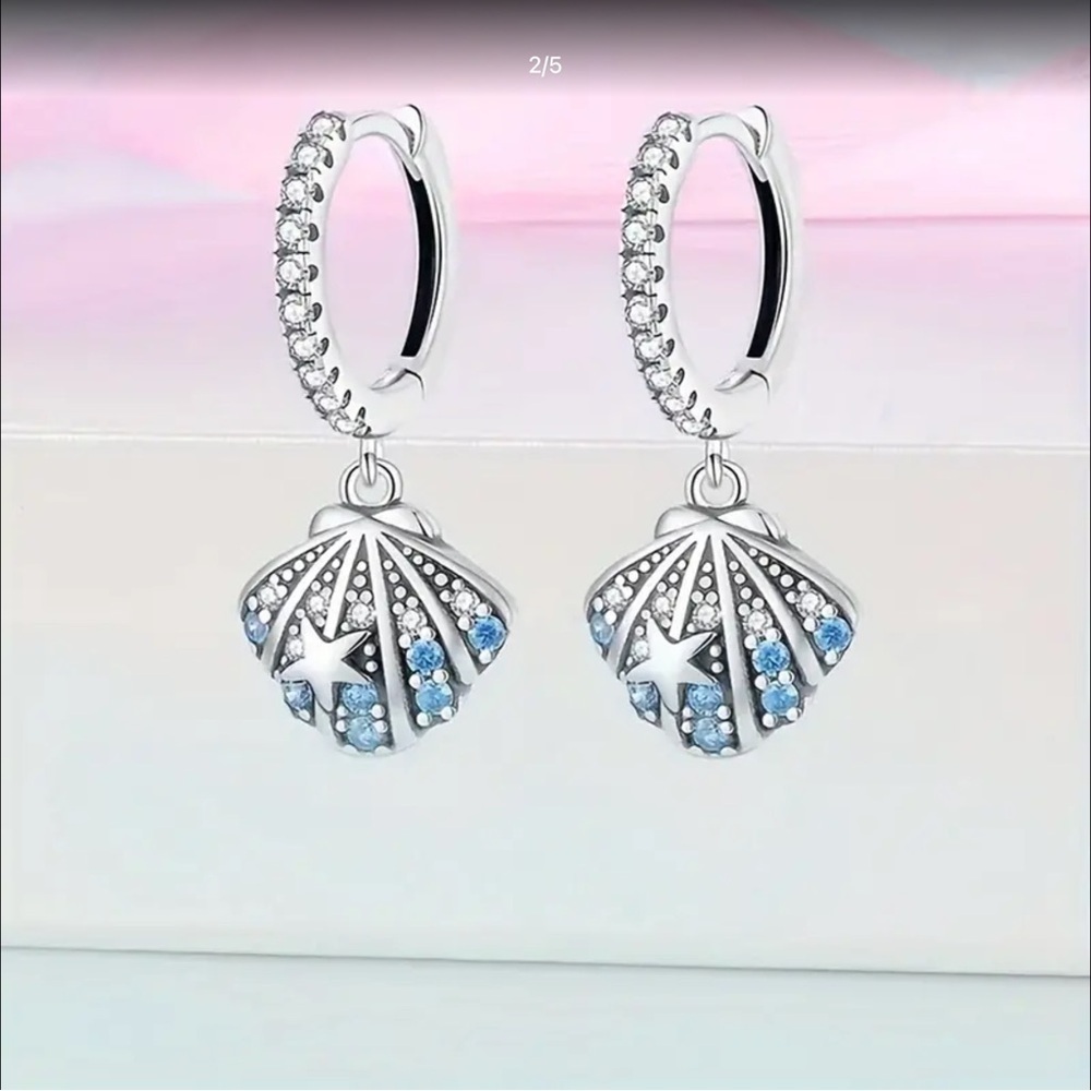 Seashell Cubic Zirconia Dangle Earrings